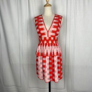 BCBGMAXAZRIA Red Pink Mini Dress "Emalyn" Sleeveless Tiered V-Neck Size 0